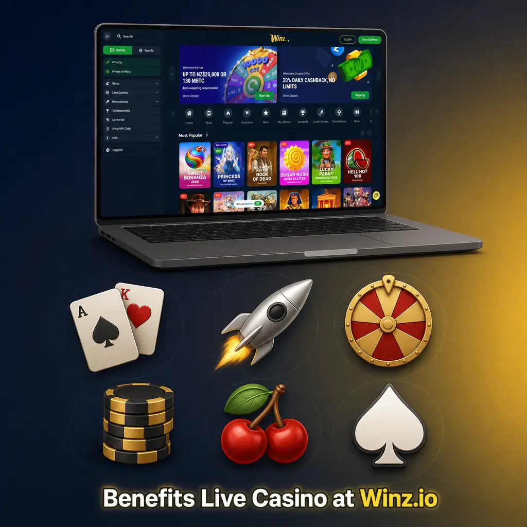 Live dealer casino games at Winz with HD streaming, live chat, multiple camera angles, and mobile compatibility.