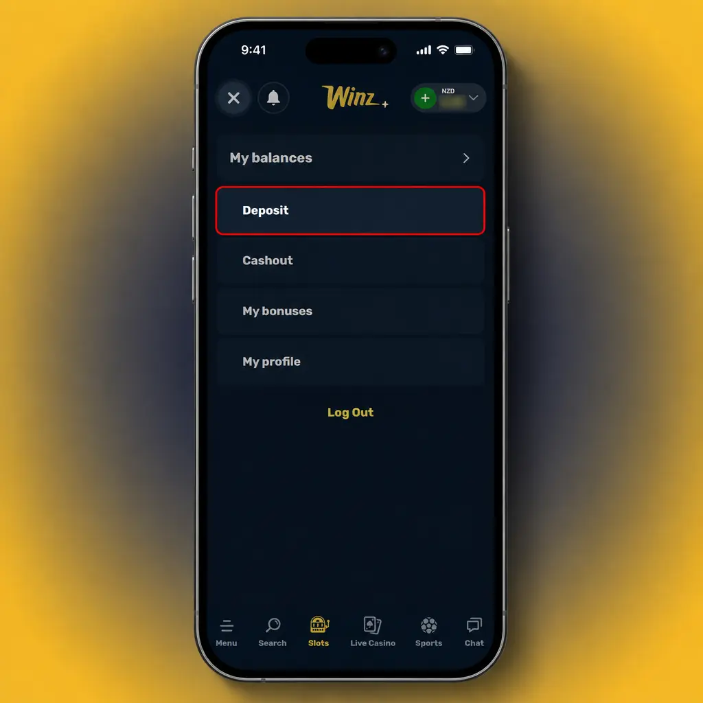 Step-by-step Winz deposit guide for New Zealand users showing account registration and payment method selection