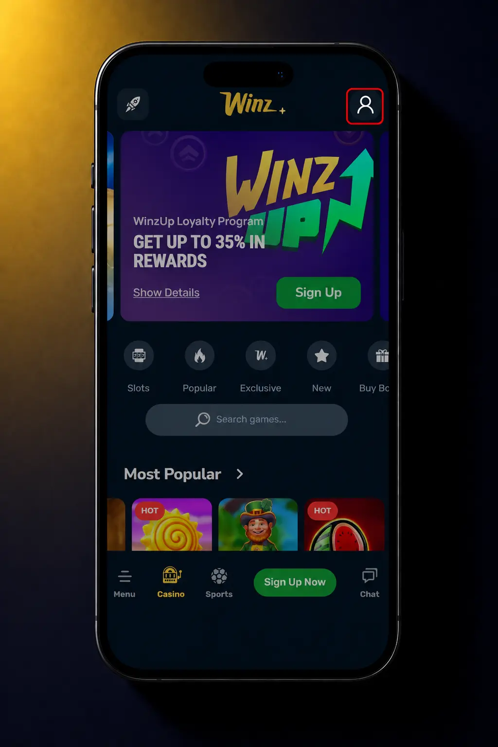 Login screen at Winz mobile app showing email, password, and Google sign-in options for account access.