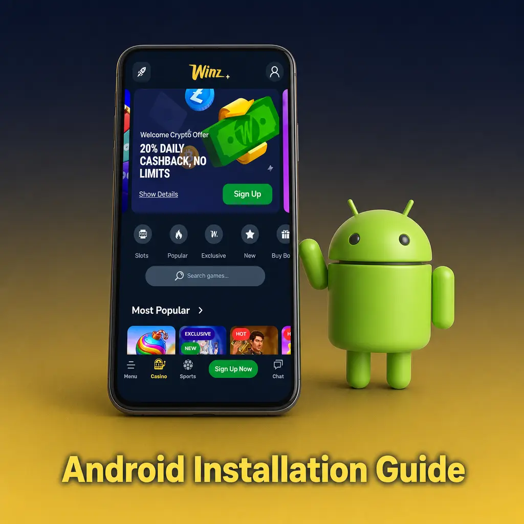 Step-by-step guide to downloading and installing the Winz app APK on an Android phone via Chrome
