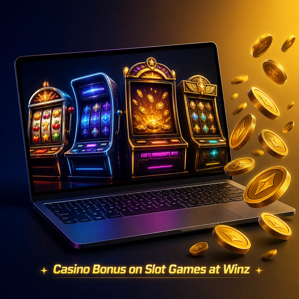 Winz casino bonus for slot games: welcome match bonus, Wheel of Winz spin, reload offers, and VIP cashback rewards.