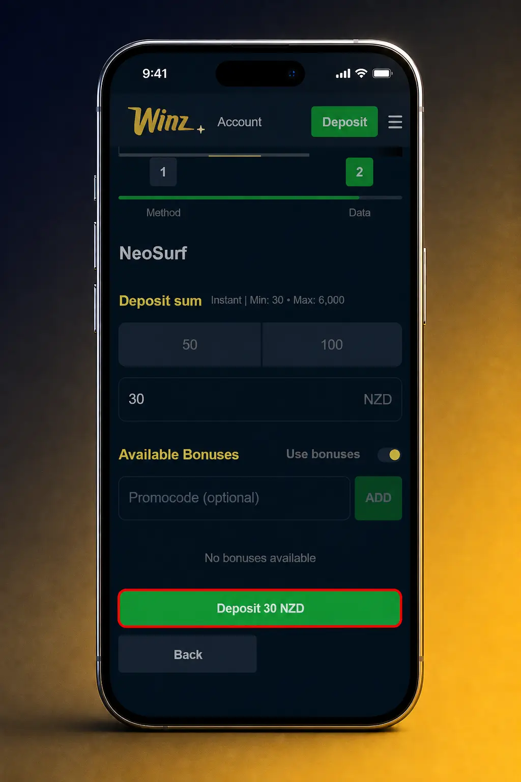 Step-by-step guide showing how to log in, select, and play slot games on the Winz online casino platform.