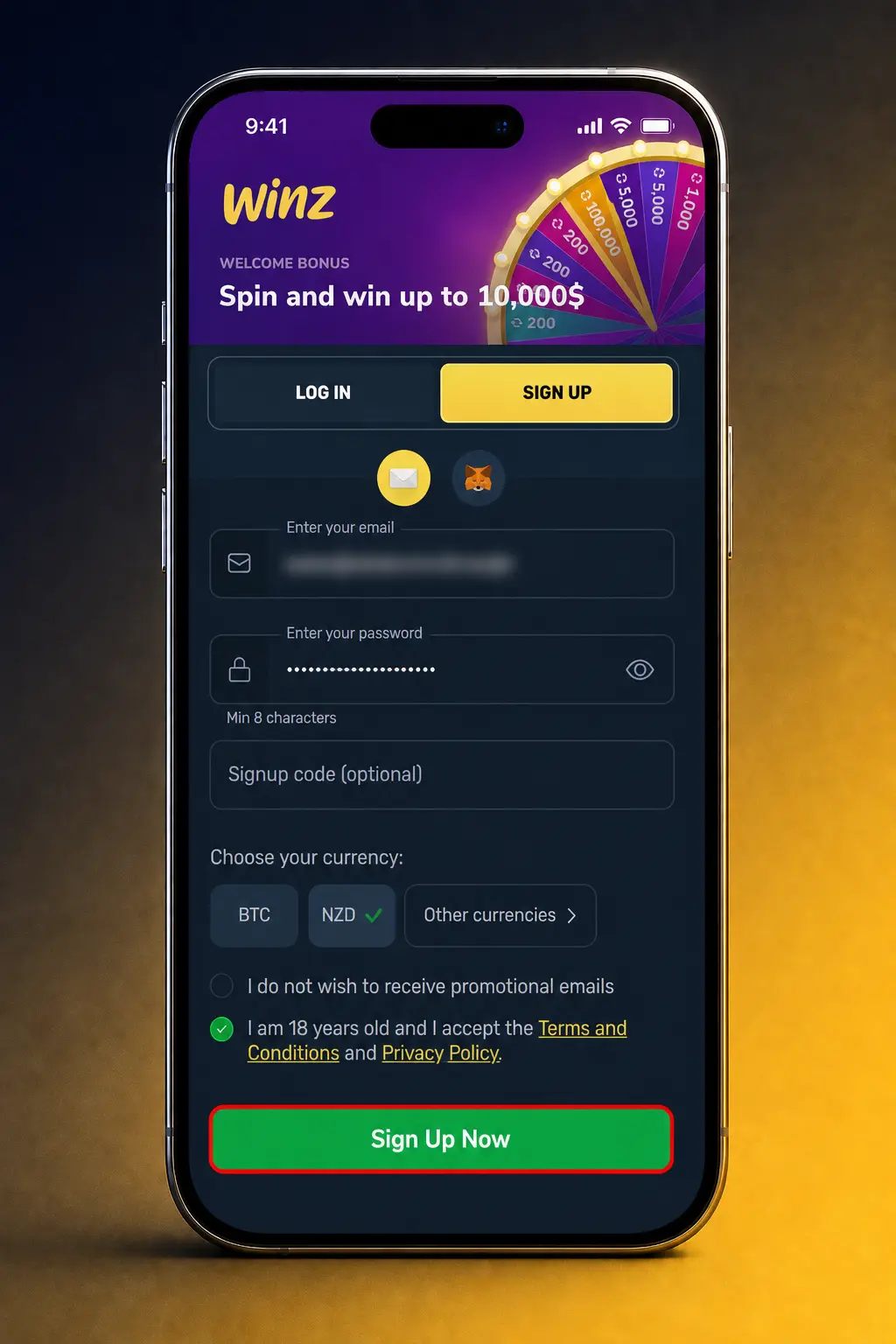 Step-by-step guide showing how to log in, select, and play slot games on the Winz online casino platform.