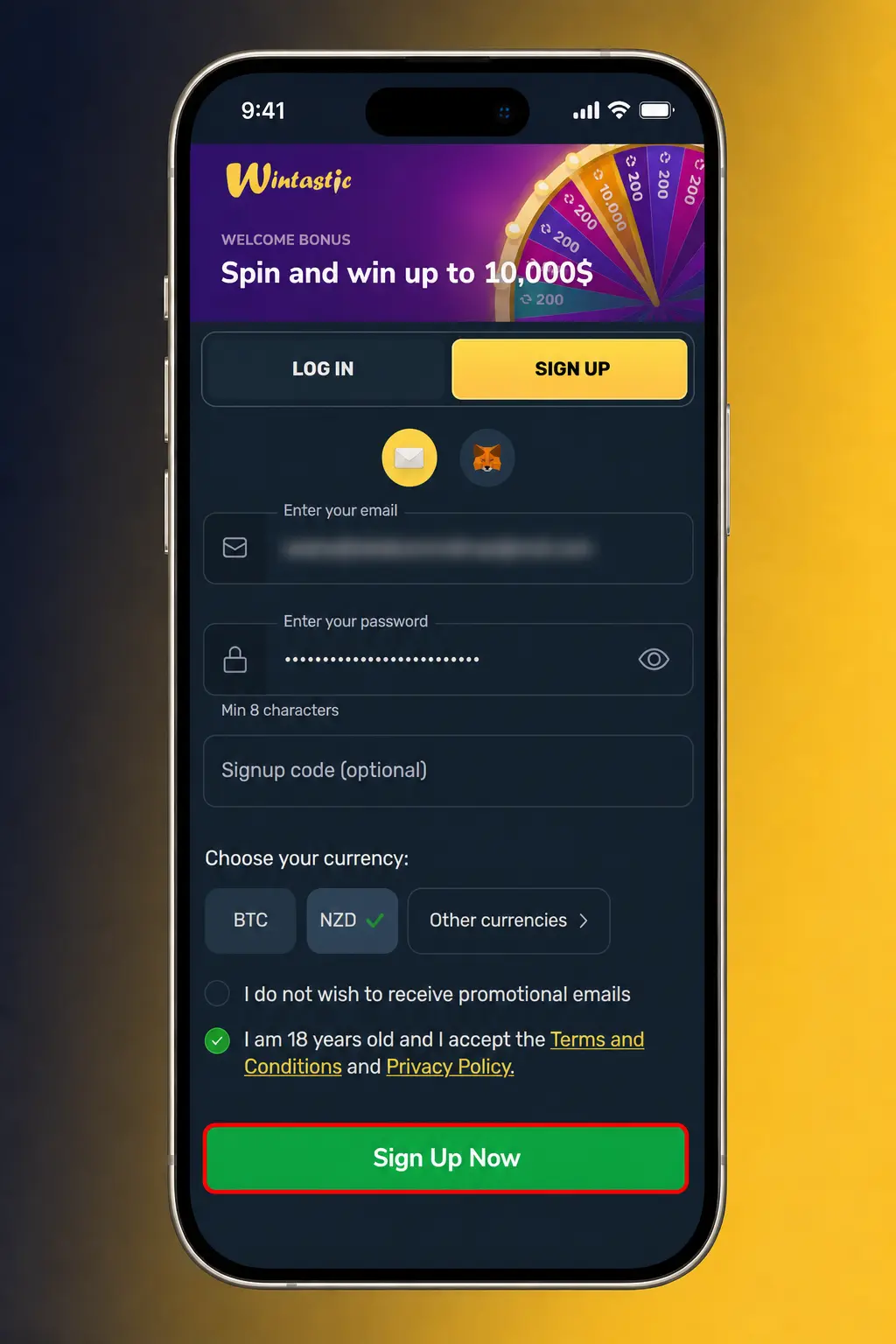 Step-by-step guide screenshot showing how to register, deposit, and place an esports bet on Winz