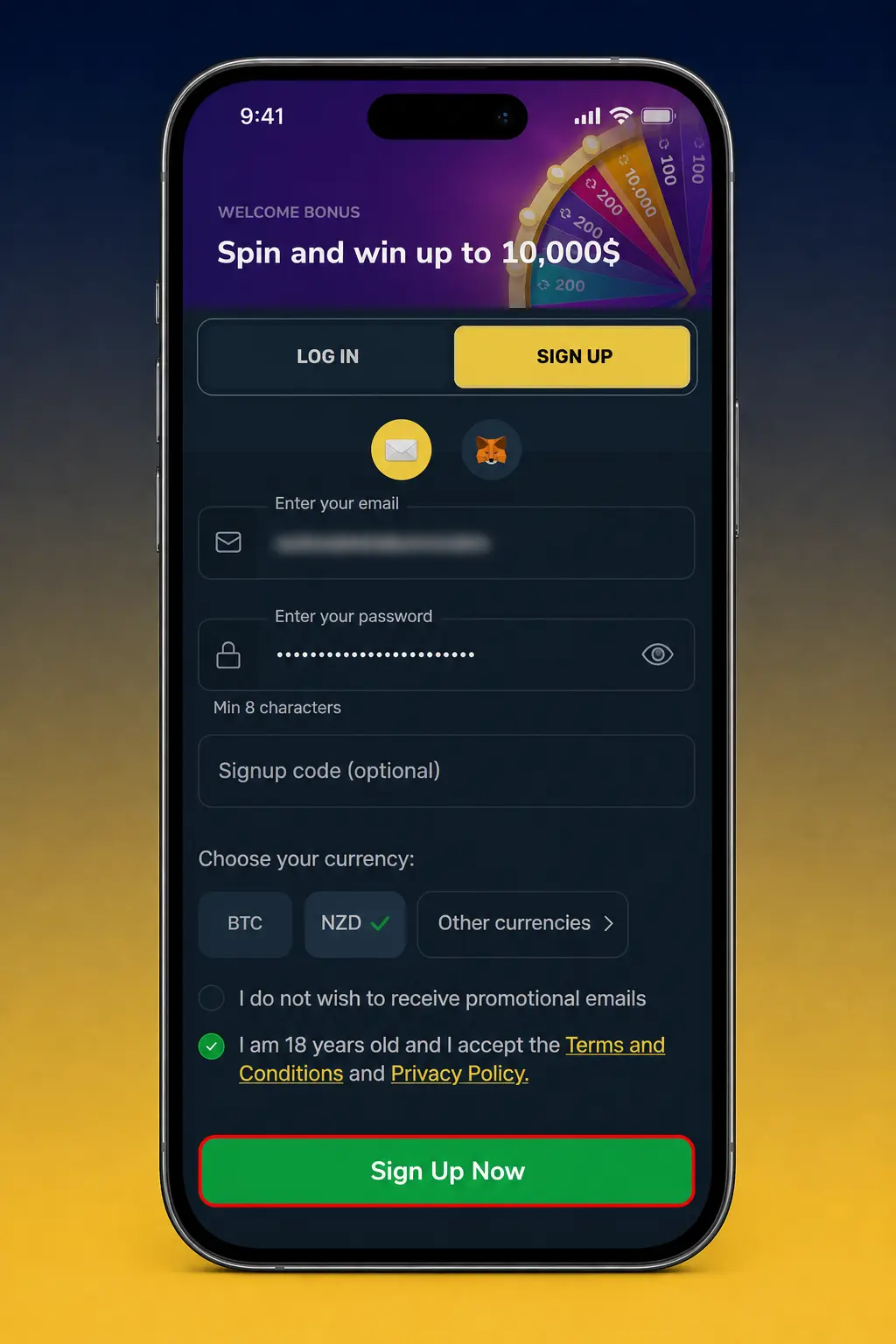 Steps to claim the Winz bonus in New Zealand: register, deposit crypto, enter promo code, and receive match bonus instantly