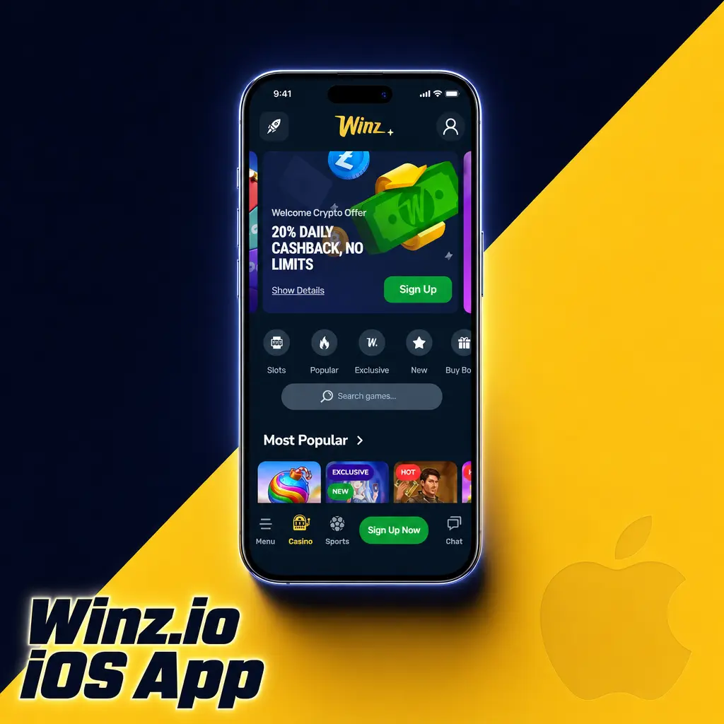Winz iOS access via Safari browser shortcut added to iPhone and iPad home screen for casino and sportsbook.