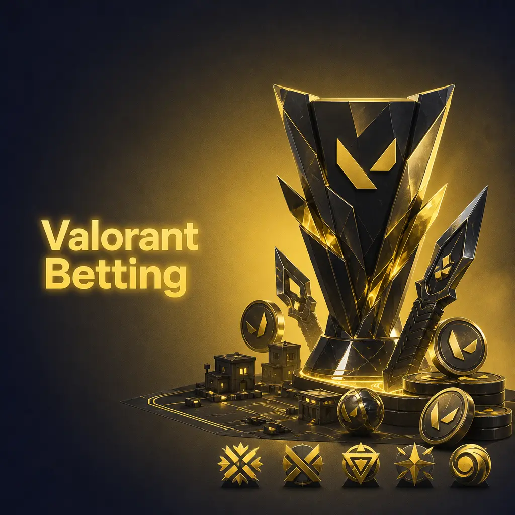 Valorant betting guide covering match winner, map handicap, pistol round odds, and VCT Champions, Masters, Americas, EMEA, Pacific markets