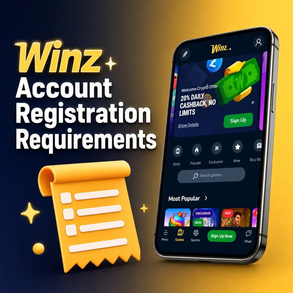 Winz account registration requirements: age, ID verification, one account per person, and valid contact details.