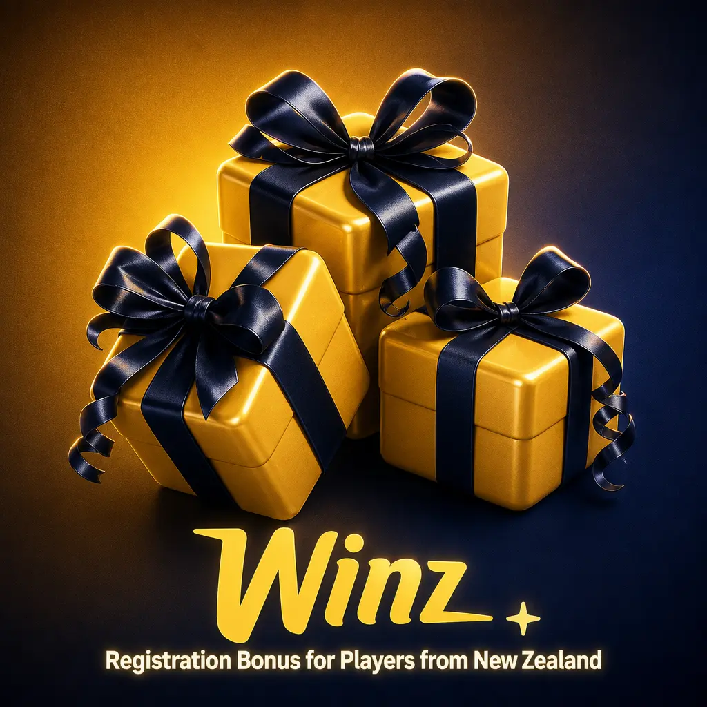 Winz NZ registration bonus: 100% deposit match up to NZD 100 plus Wheel of Winz spin worth up to NZD 20,000, no wagering.