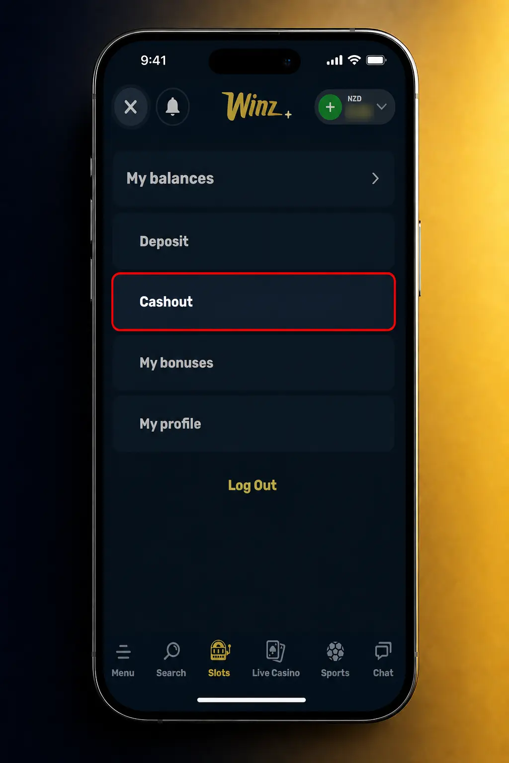 Step-by-step guide showing how to withdraw money from your Winz account using Bitcoin, Visa or Skrill